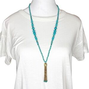 Bohemian Style Turquoise and Gold Tassel Necklace